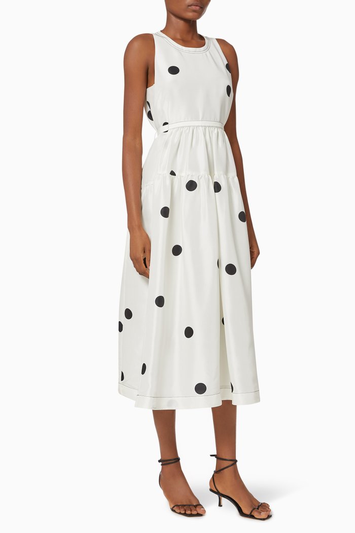 

Dot Print Belted Dress in Sustainable Silk, White