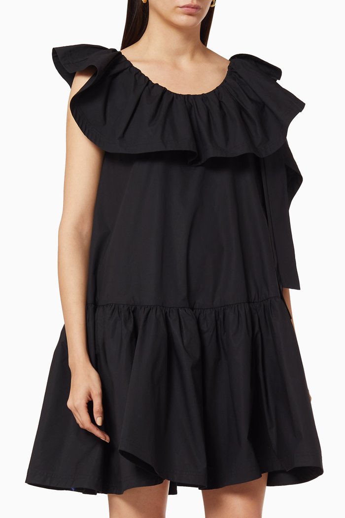 

Ruffled Poplin Dress, Black