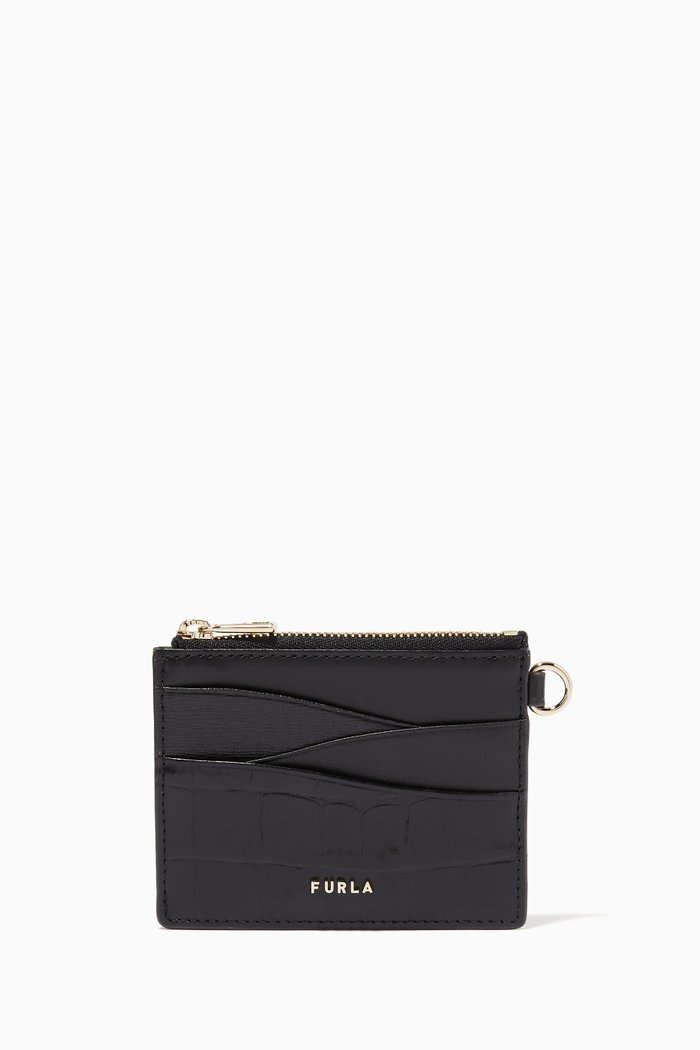 

Armonia Card Case in Croc-embossed Leather, Black