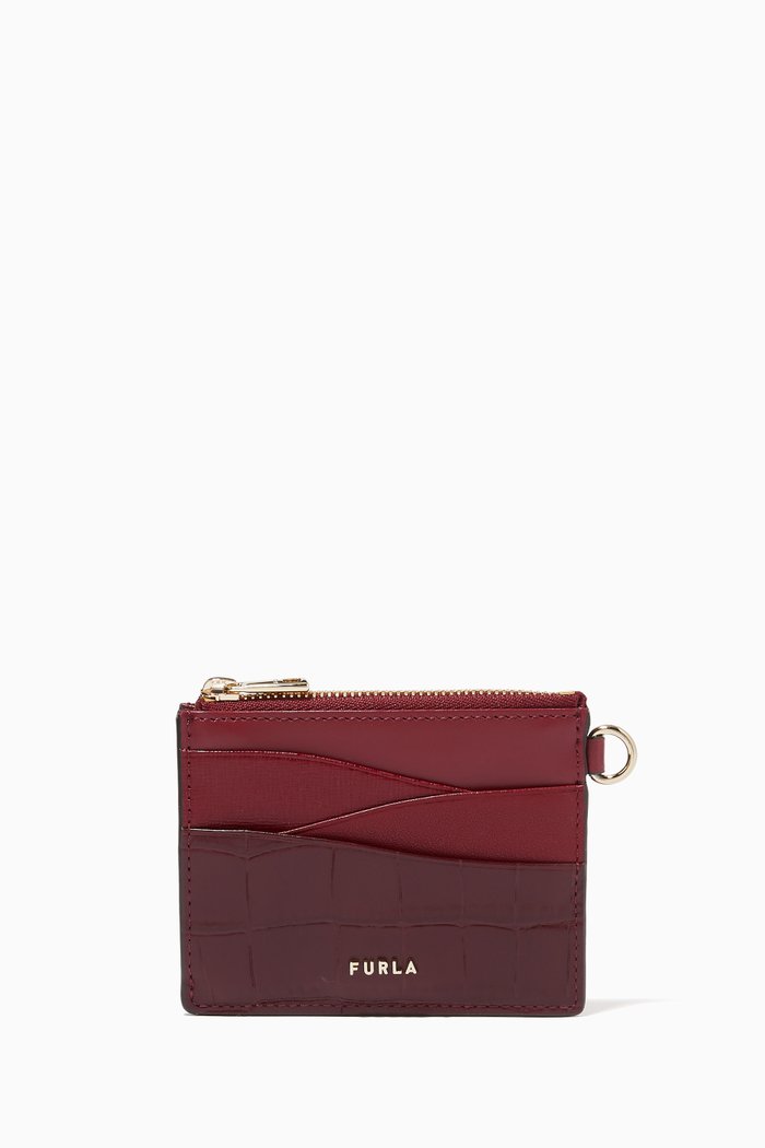 

Armonia Card Case in Croc-embossed Leather, Burgundy