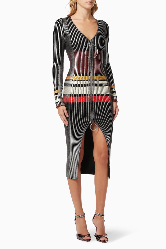 

Metallic Stripe Cardigan Dress, Silver