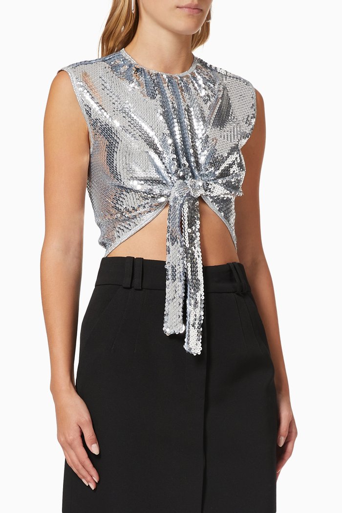 

Knotted Crop Top in Sequin Jersey, Silver