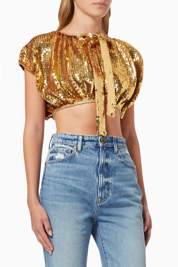 

Crop Top in Sequin Jersey, Gold