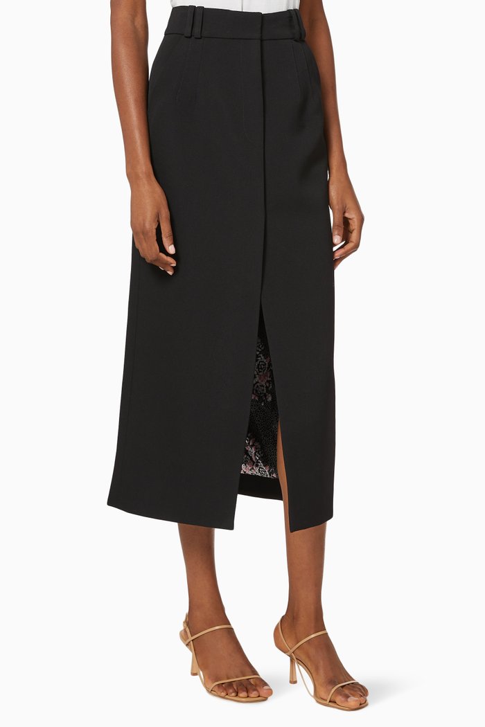 

Tailored Midi Skirt in Wool, Black