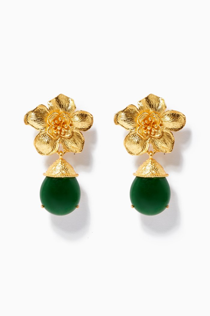 

Cassia Bloom Earrings in 24kt Gold Plating, Green