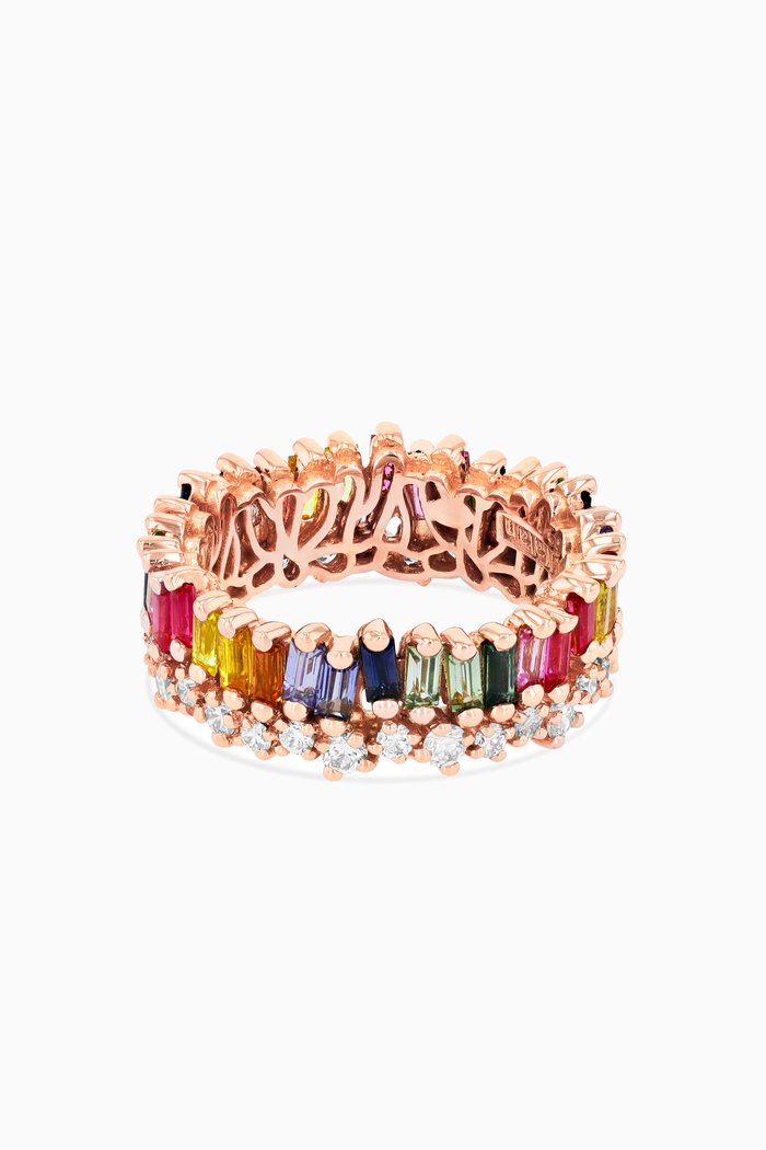 

Rainbow Fireworks Sapphire & Diamond Eternity Ring in 18kt Rose Gold
