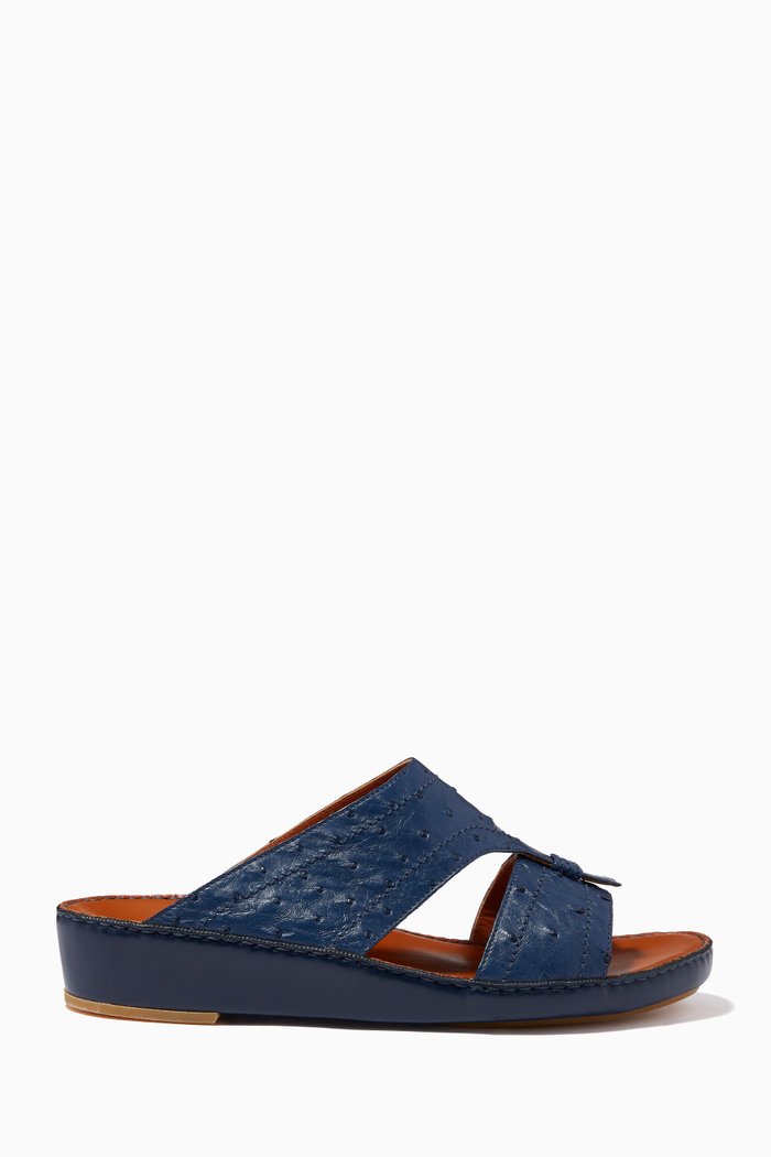 

Clessidra Sandals in Ostrich Leather, Blue