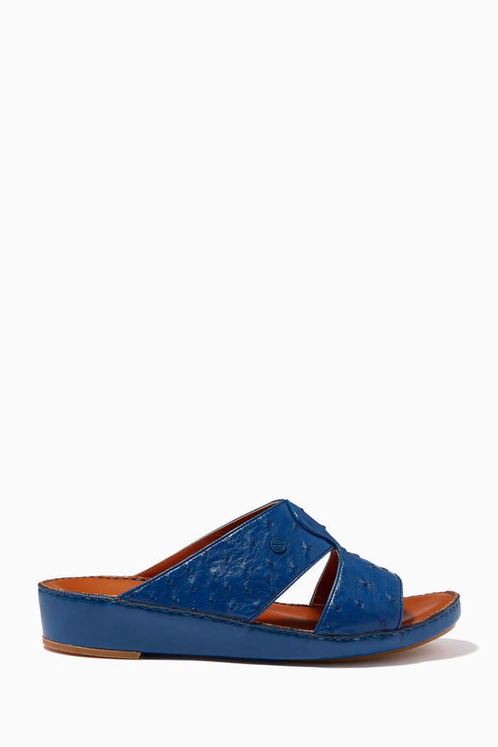 Peninsula Sandals in Ostrich Leather, Blue