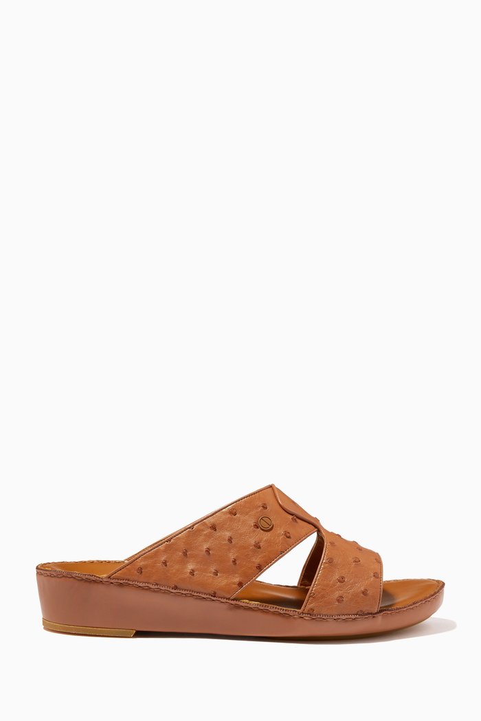 

Peninsula Sandals in Ostrich Leather, Brown