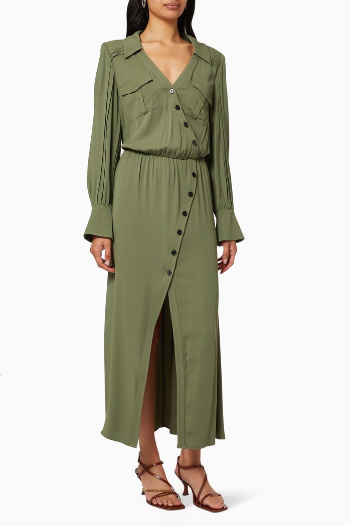 

Stretch-Crepe Shirt Dress, Green