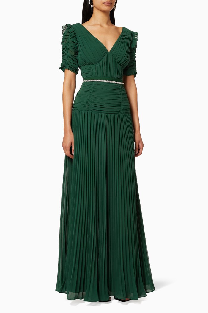 

Pleated Chiffon Maxi Dress, Green