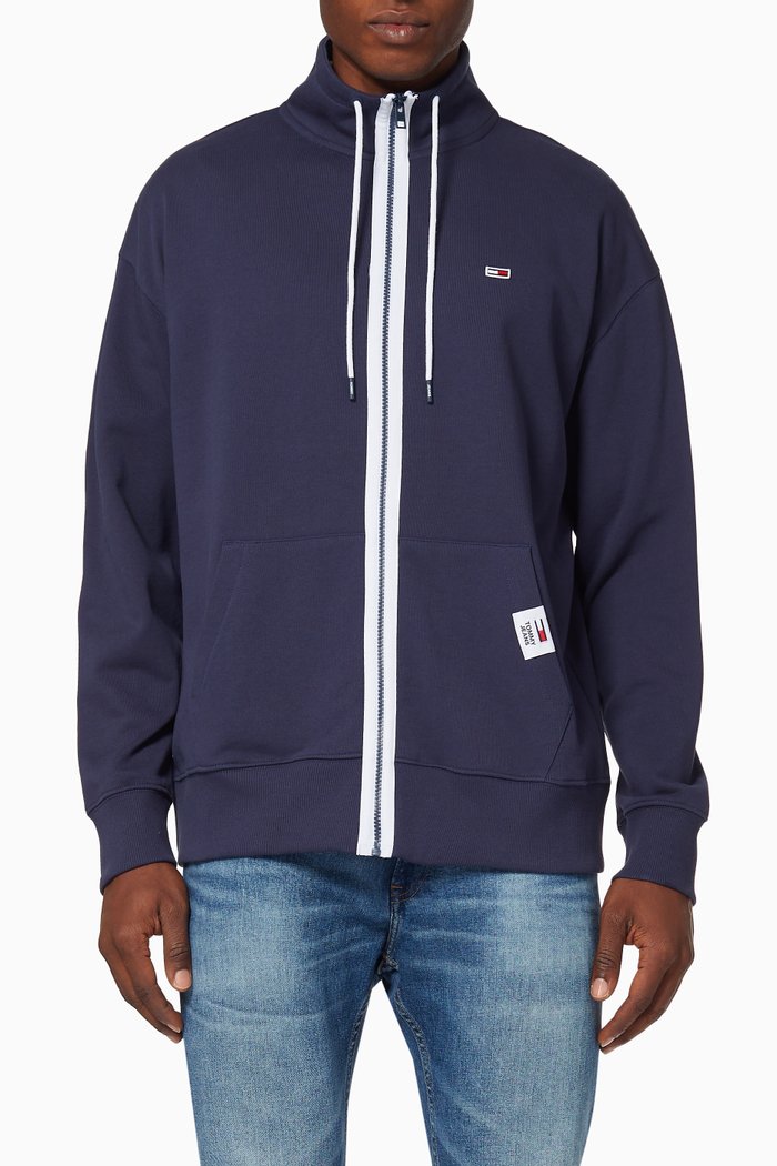 

Contrast Cotton Terry Track Jacket, Blue