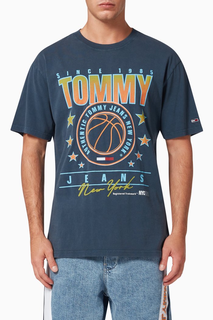 Basketball Graphic T-shirt in Organic Cotton, Blue