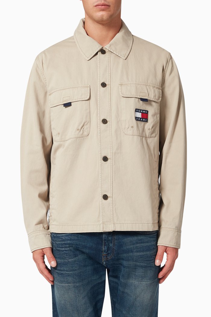 

Logo Embroidery Overshirt in Organic Cotton, Neutral