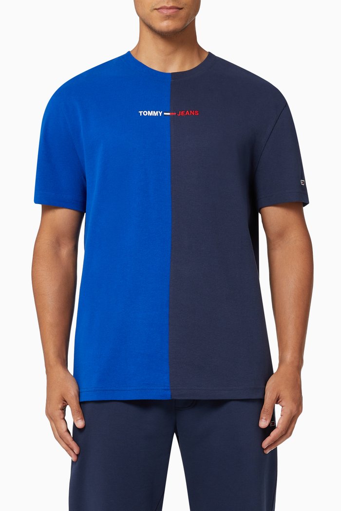 

Half N Half Linear Logo T-shirt in Cotton Jersey, Blue