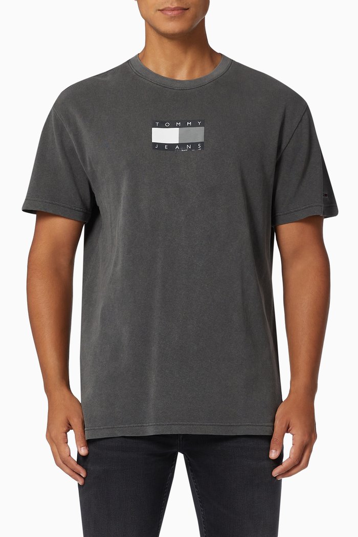 

Tonal Flag Faded T-shirt in Organic Cotton Jersey, Black