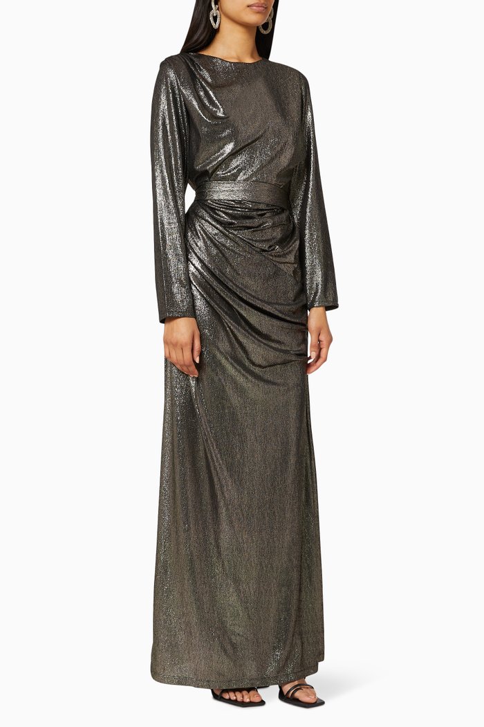 

Metallic Silk Maxi Dress, Grey