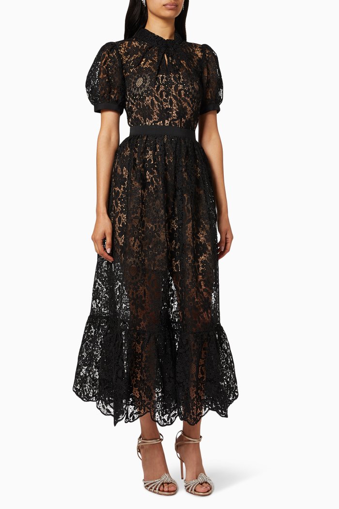 

Guipure Lace Midi Dress, Black