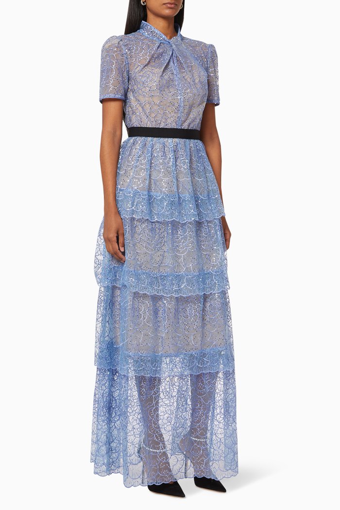 

Flower Sequin Midi Dress, Blue