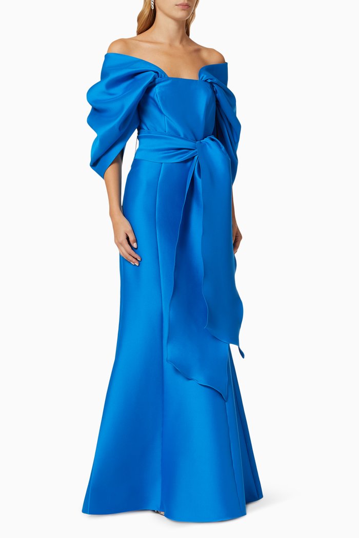 

Off-the-shoulder Statement Mikado Gown, Blue