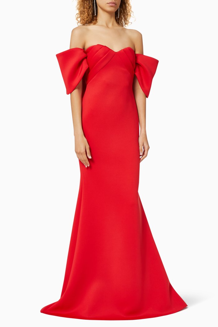 

Scuba Crepe Trumpet Gown, Red