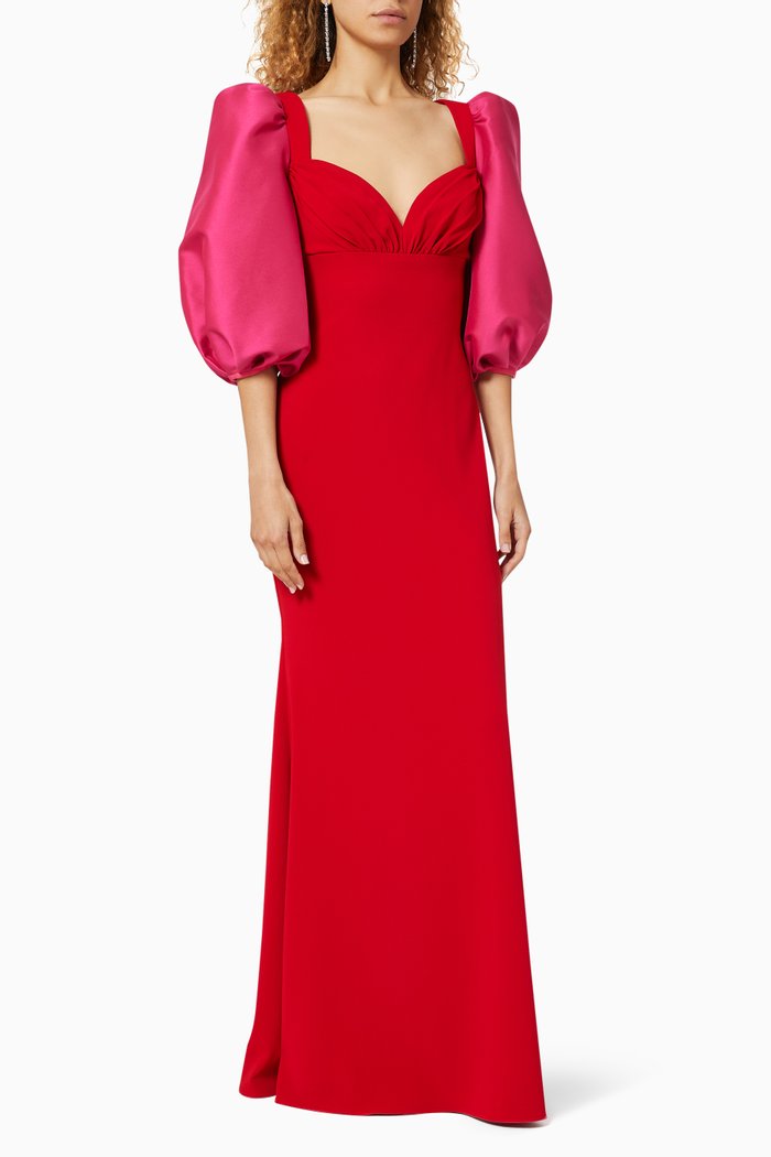 

Odessa Balloon Sleeve Gown, Red