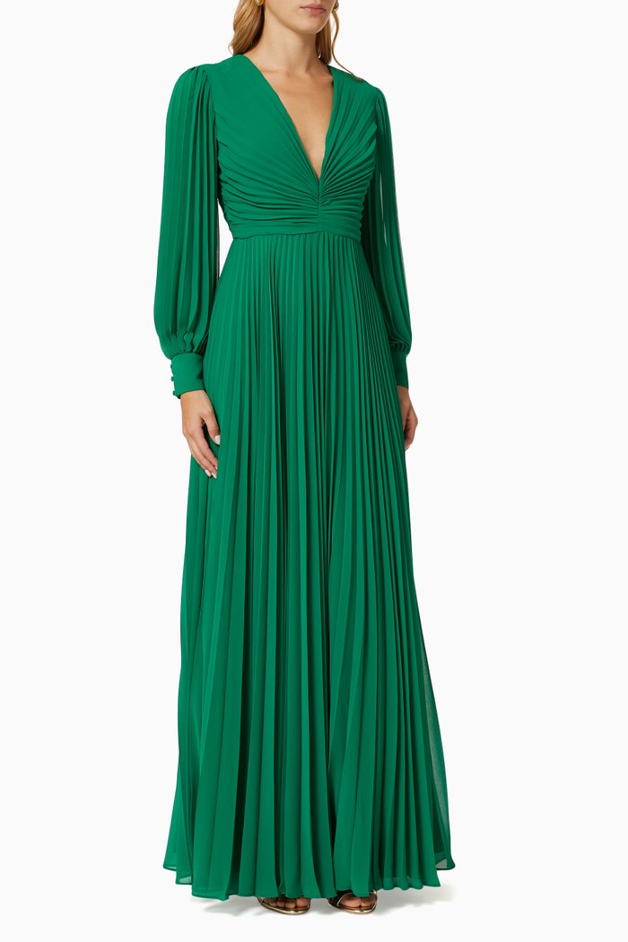 

Pleated Georgette Gown, Green