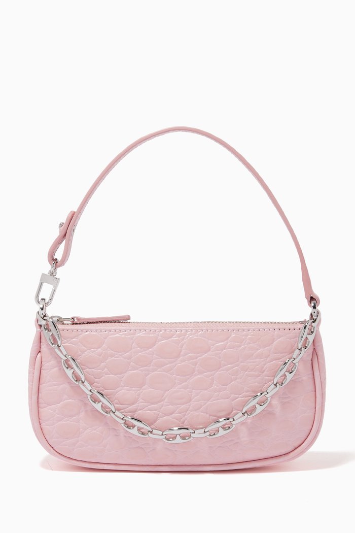 

Mini Rachel Bag in Circular Croco Embossed Leather, Pink