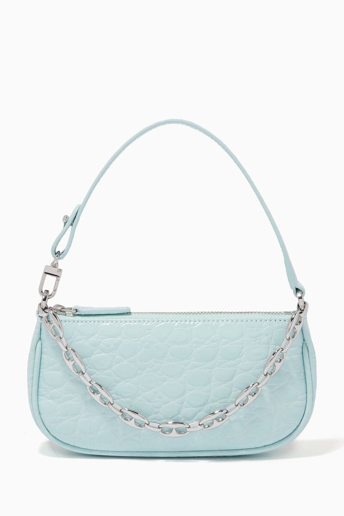 

Mini Rachel Bag in Circular Croco Embossed Leather, Blue