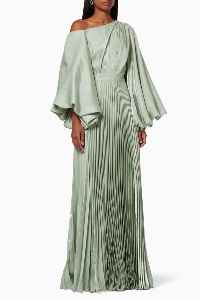 Pleated Maxi Dress, Green