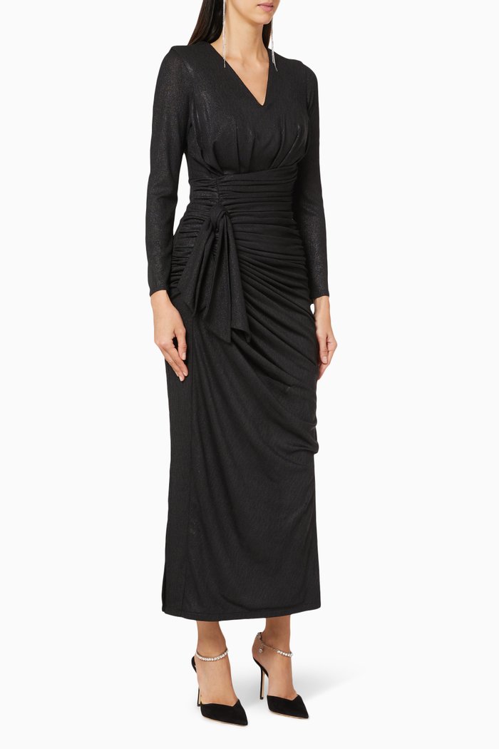 

Metallic Draped Maxi Dress, Black