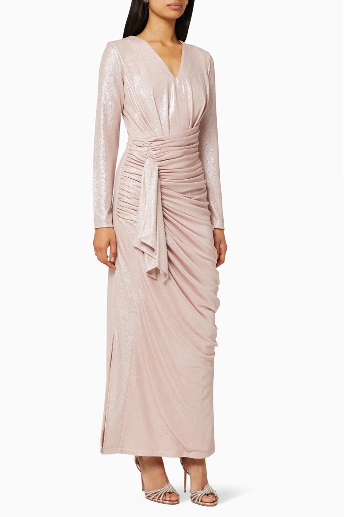 Metallic Draped Maxi Dress, Pink
