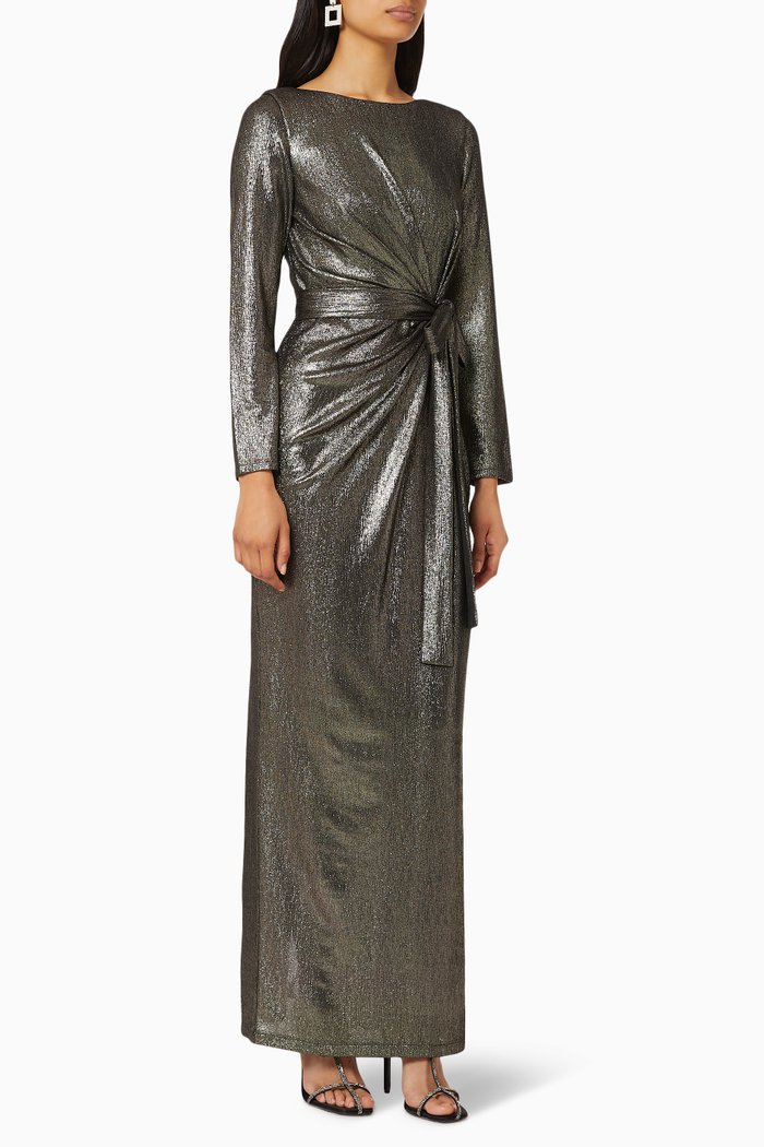 Metallic Draped Dress, Grey