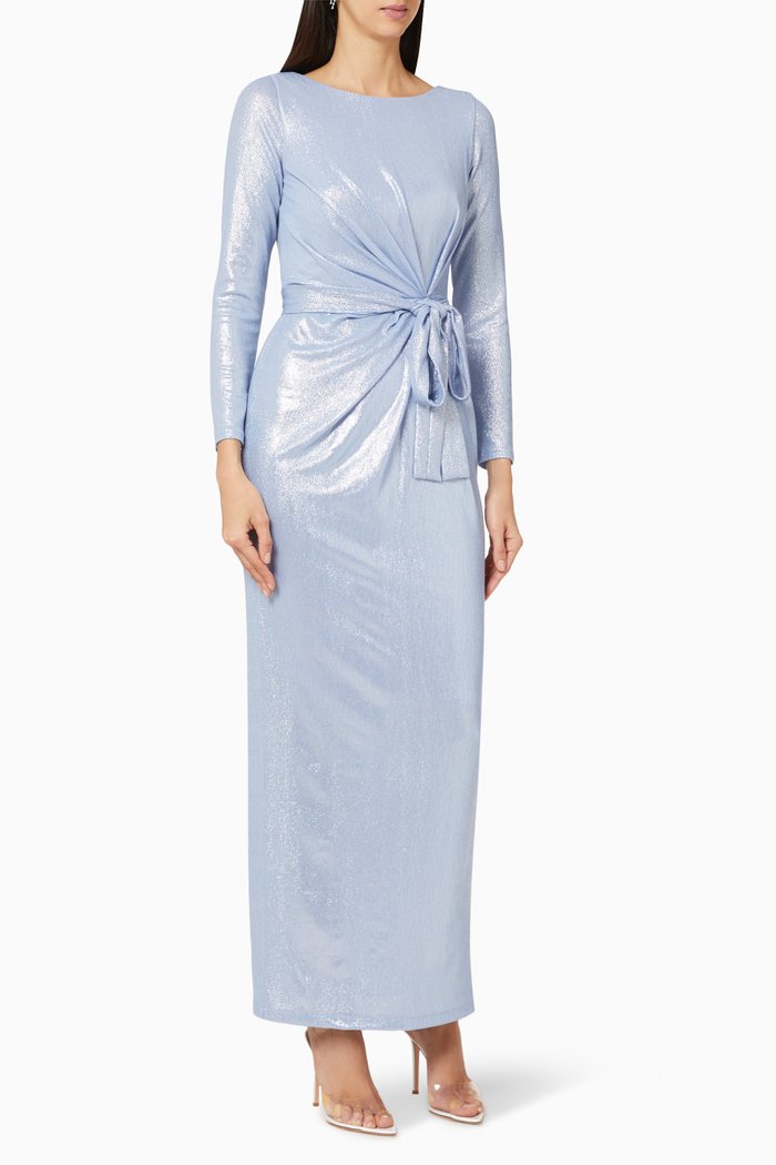 Metallic Draped Dress, Blue