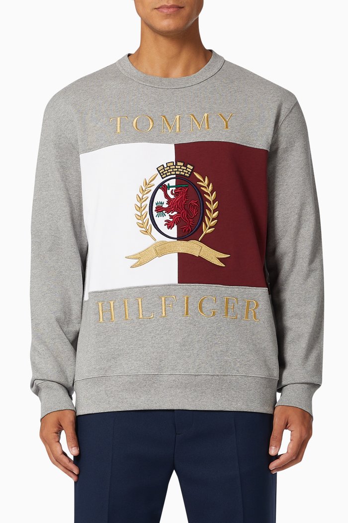 

Crest & Flag Sweatshirt in Organic Cotton Fleece, Grey
