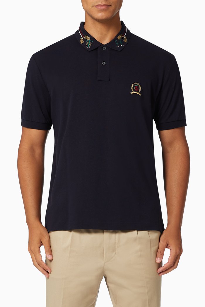 

Crest Polo Shirt in Cotton Piqué, Blue