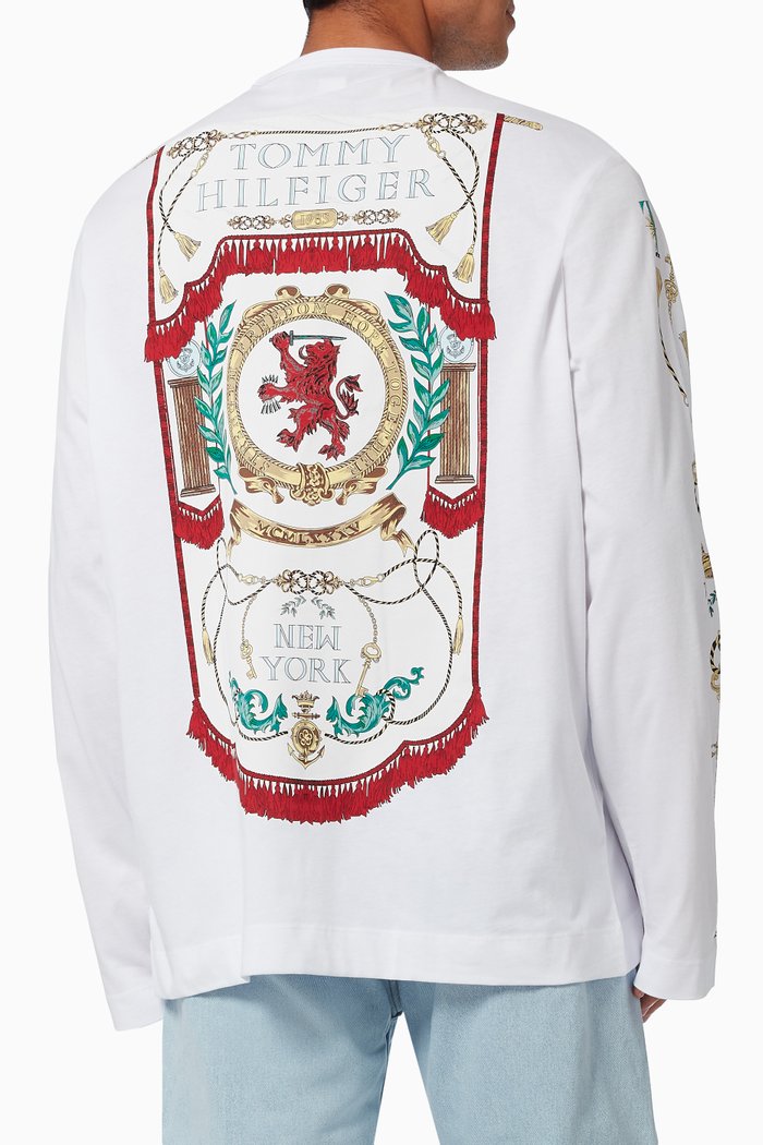 

Crest Scarf Print T-shirt in Brushed Jersey, White