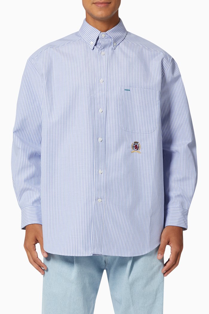 

Crest Ithaca Stripe Shirt in Cotton Poplin, Blue