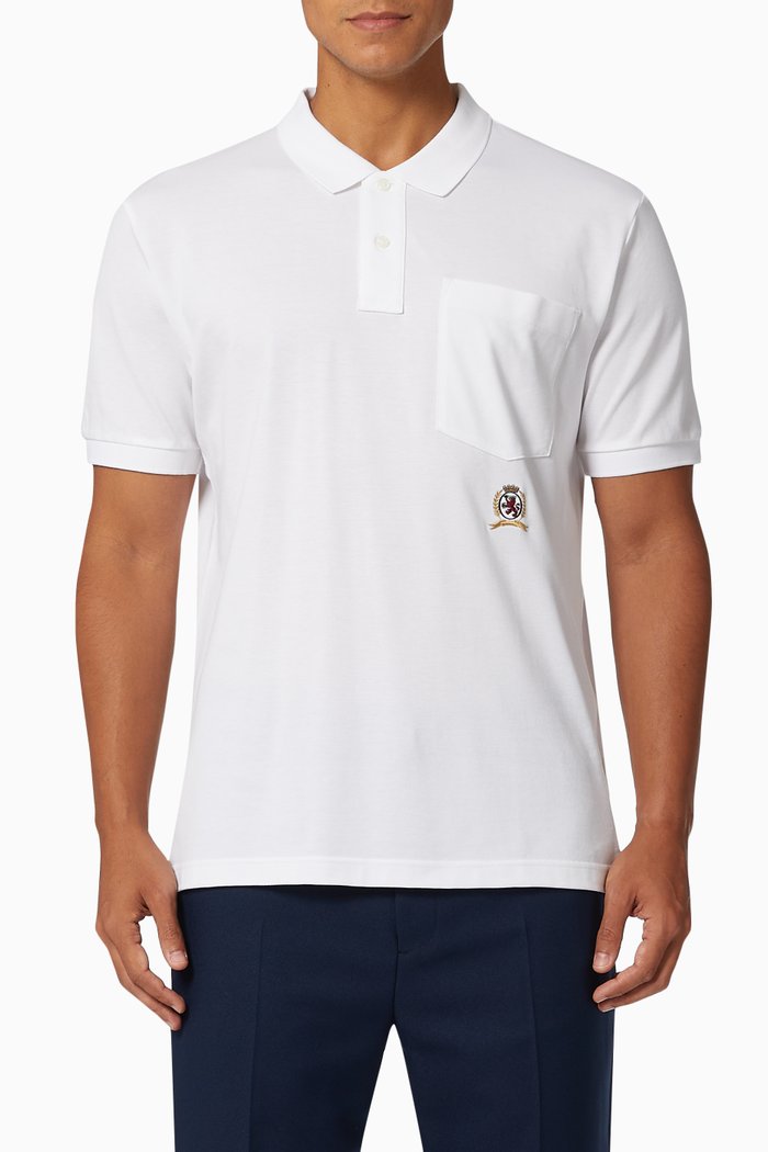 

Crest Pocket Polo Shirt in Cotton Piqué, White
