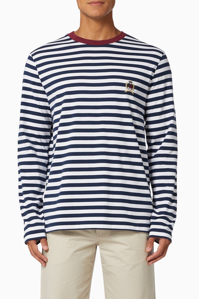 

Crest Striped T-shirt in Cotton Jersey, Blue