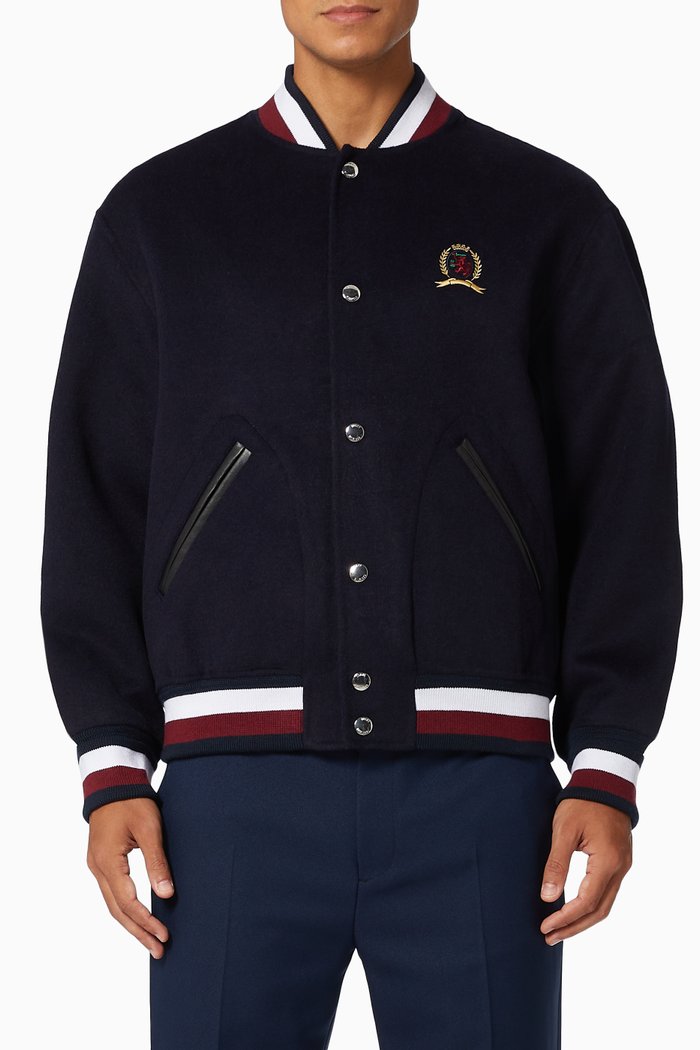 

Crest Varsity Jacket in Wool Blend, Blue