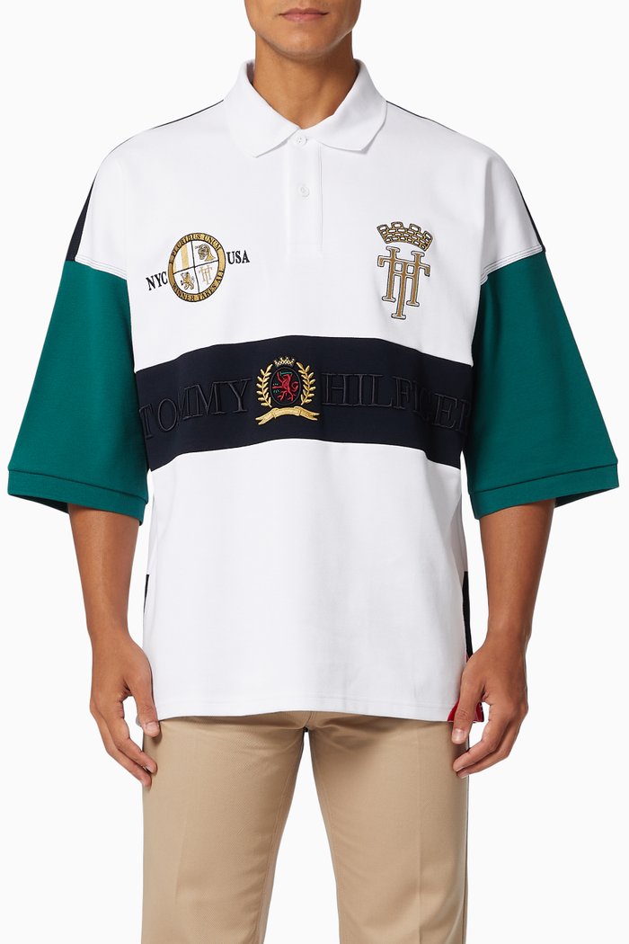 

Crest Oversized Sailing Polo Shirt in Organic Cotton Piqué, White