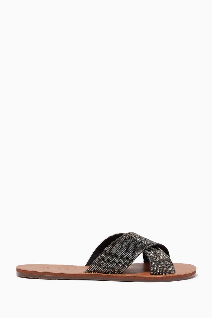 

Crystalle Slide Sandals in Leather, Silver