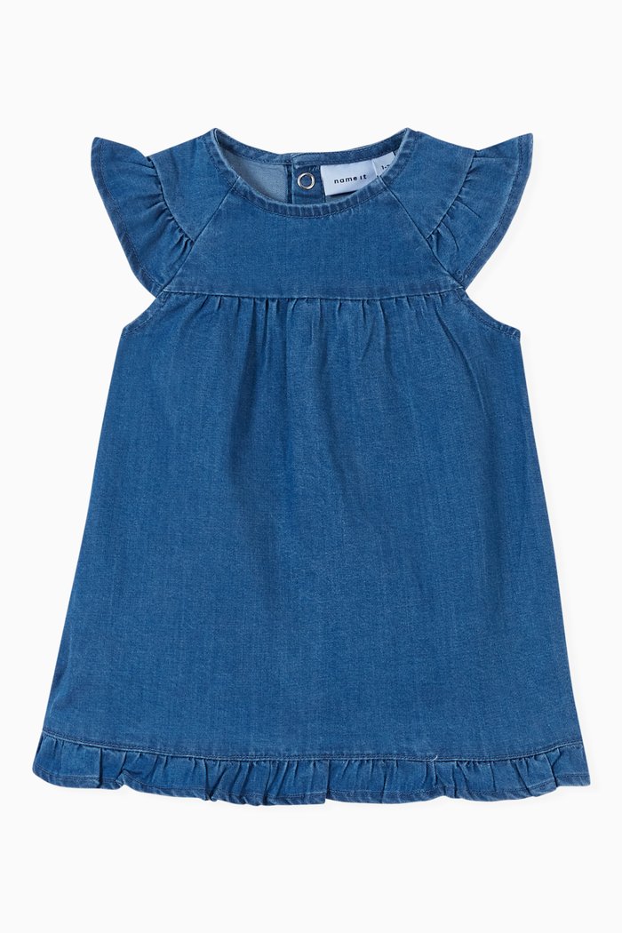 

Ruffled Dress in Denim, Blue