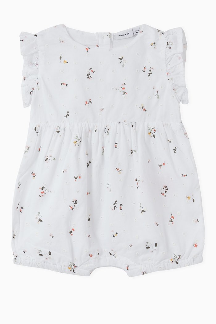 

Floral Ruffle Romper in Cotton, White