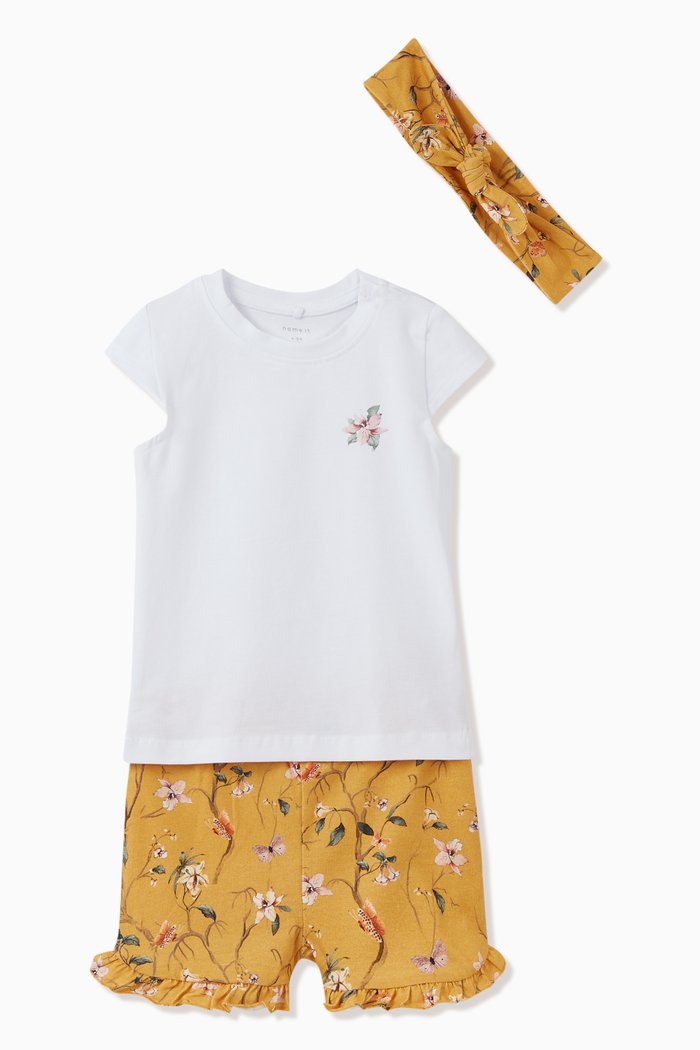 Floral Print T-shirt and Shorts Giftset, Set of 2, Yellow