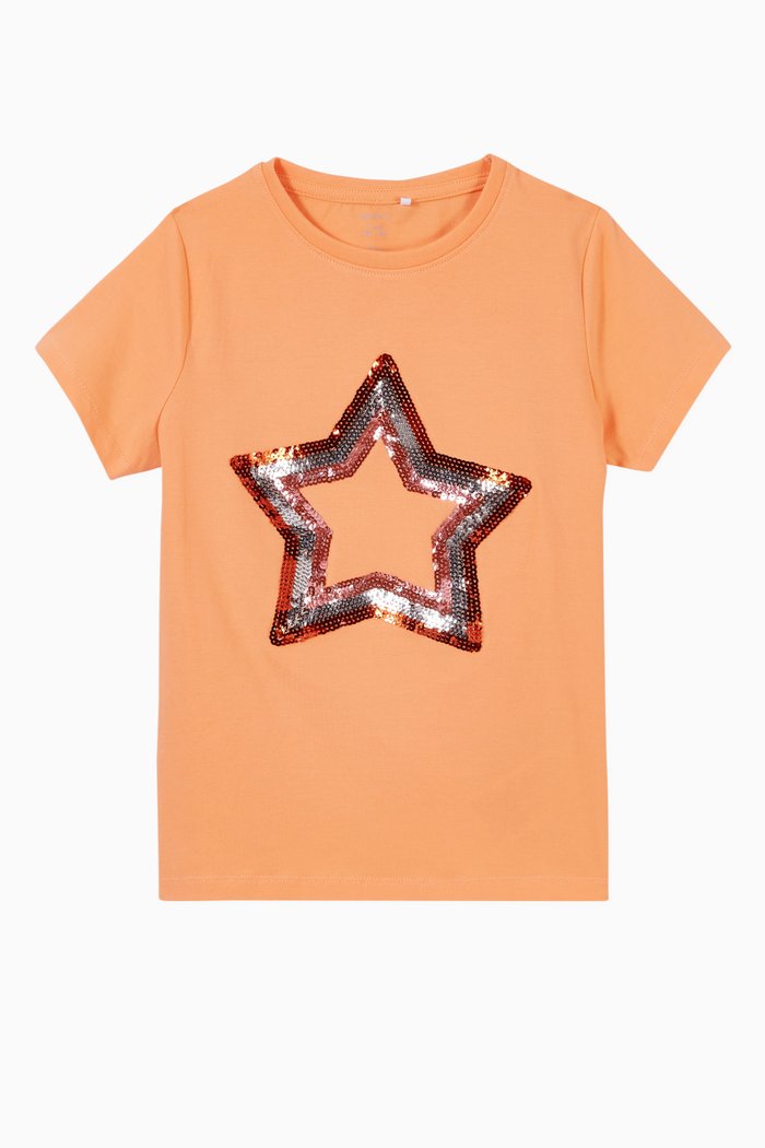 

Sequin Star T-shirt in Stretch Organic Cotton, Orange