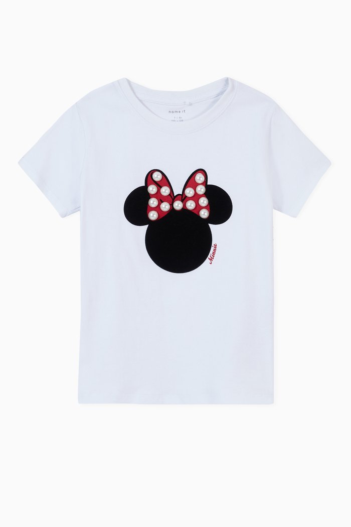 Minnie Mouse Print T-shirt in Stretch Cotton, White