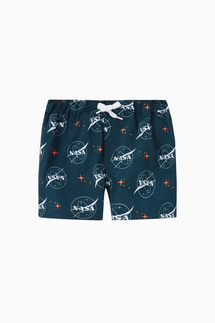 

Nasa and Stars Print Swim Shorts, Blue