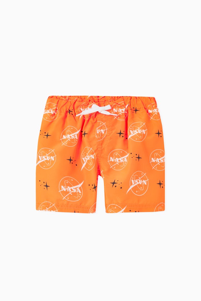 

Nasa and Stars Print Swim Shorts, Orange